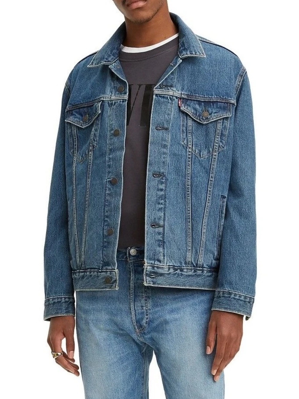 Levi’s Premium Denim Trucker Plaid Jacket Medium Wash Large